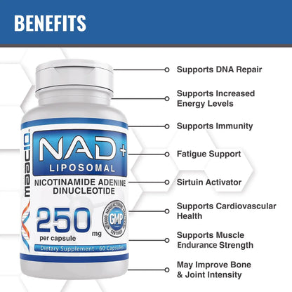MAAC10 Liposomal NAD Supplement 500mg Serving (2x250mg Capsules) Actual Nicotinamide Adenine Dinucleotide MAAC10Buy Supplements Australia