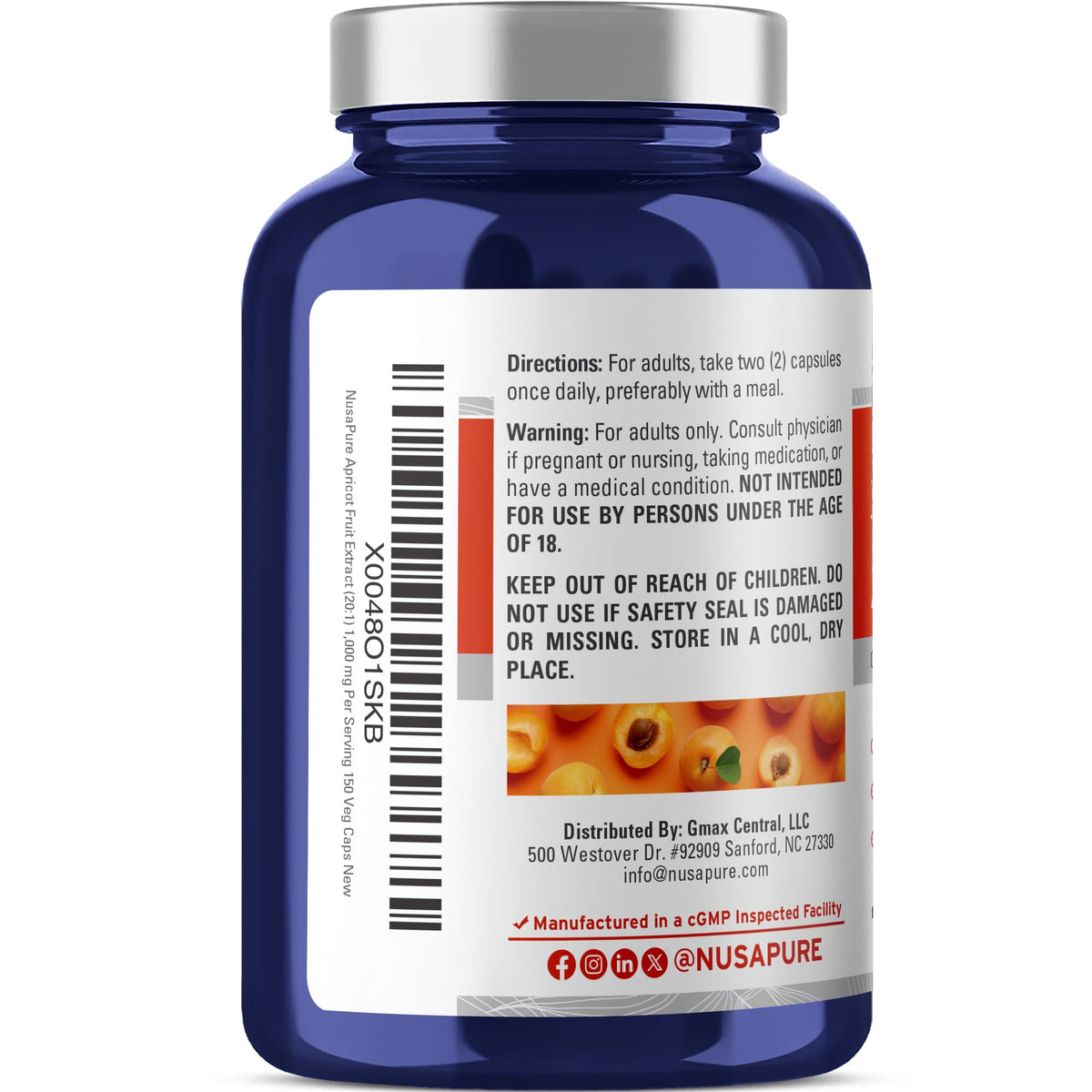 NusaPure Apricot 20:1 Extract, 1000 mg Equivalent to 20,000mg 150 Veggie Capsules (Vegan, Non-GMO) NusaPureBuy Supplements Australia