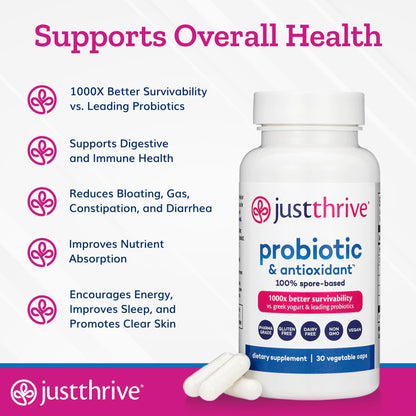 Just Thrive Probiotic & Antioxidant Supplement - 100% Spore-Based Digestive and Immune Support - Gluten Free, 30 Caps Just Thrive canada supplements