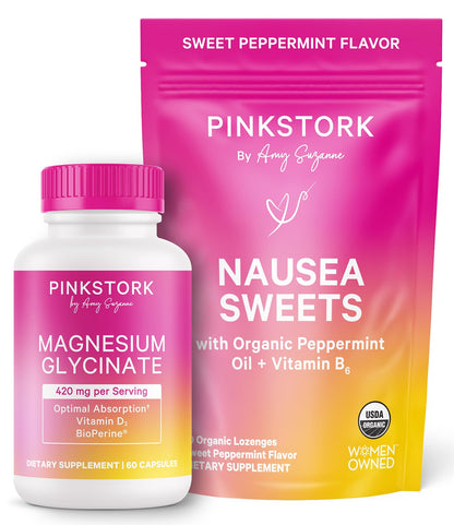 Pink Stork Mood and Stomach Relief Bundle - Magnesium Glycinate and Organic Peppermint Sweets for Morning Sickness and Motion Sickness, Mood Support Pink StorkBuy Supplements Australia