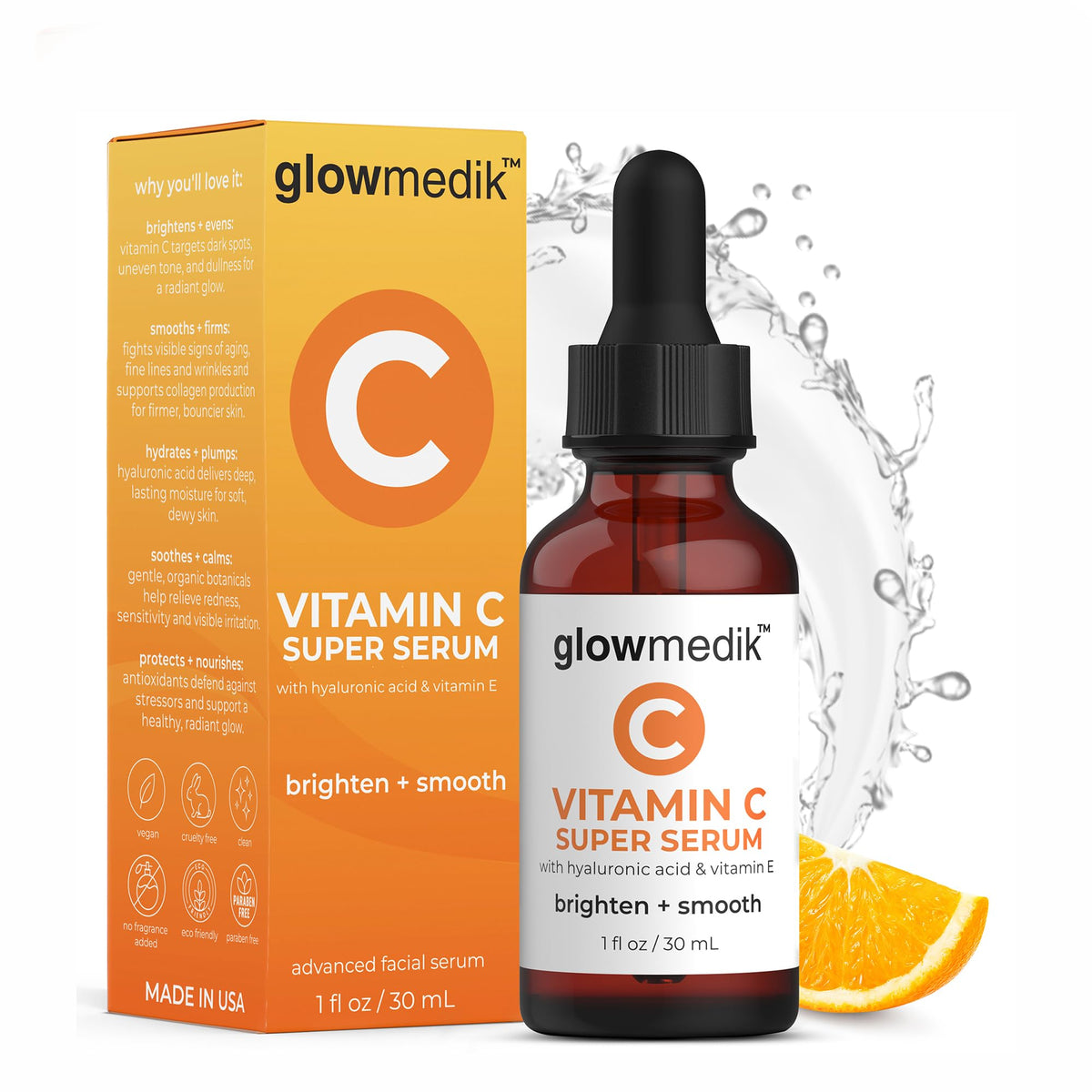 GlowMedik Vitamin C Serum for Face - Illuminating Brightening Serum for Dark Spots - Dark Spot Corrector with Hyaluronic Acid & Vitamin E - Fine Lines & Wrinkles, Sensitive Skin, Made in USA 1 fl oz Glowmedik buy supplements Au