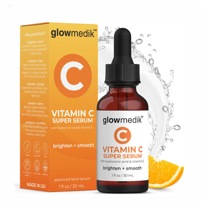 GlowMedik Vitamin C Serum for Face - Illuminating Brightening Serum for Dark Spots - Dark Spot Corrector with Hyaluronic Acid & Vitamin E - Fine Lines & Wrinkles, Sensitive Skin, Made in USA 1 fl oz Glowmedik buy supplements Au
