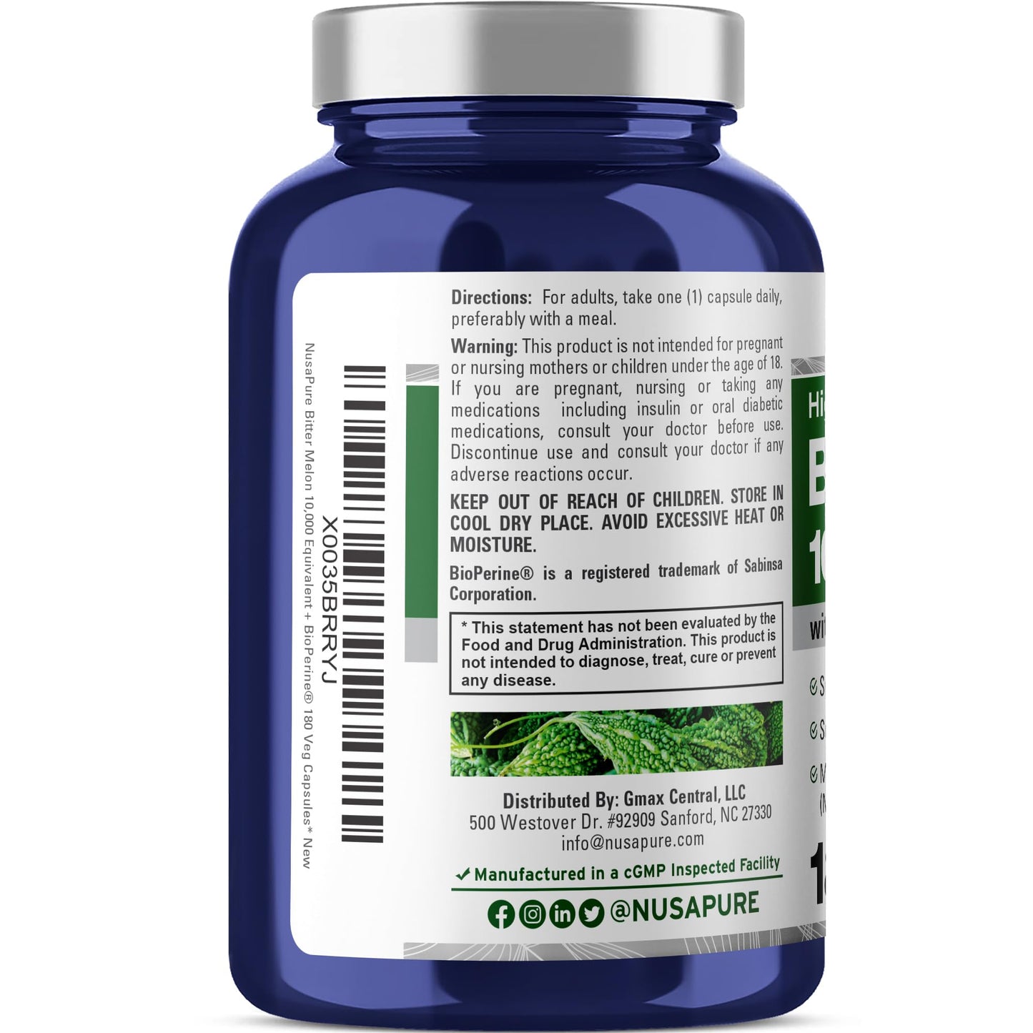 NusaPure Bitter Melon Extract 10,000 mg 180 Vegan Caps (100% Vegetarian, Non-GMO, Gluten-Free, 10% Bitter Principles) Bioperine NusaPureBuy Supplements Australia