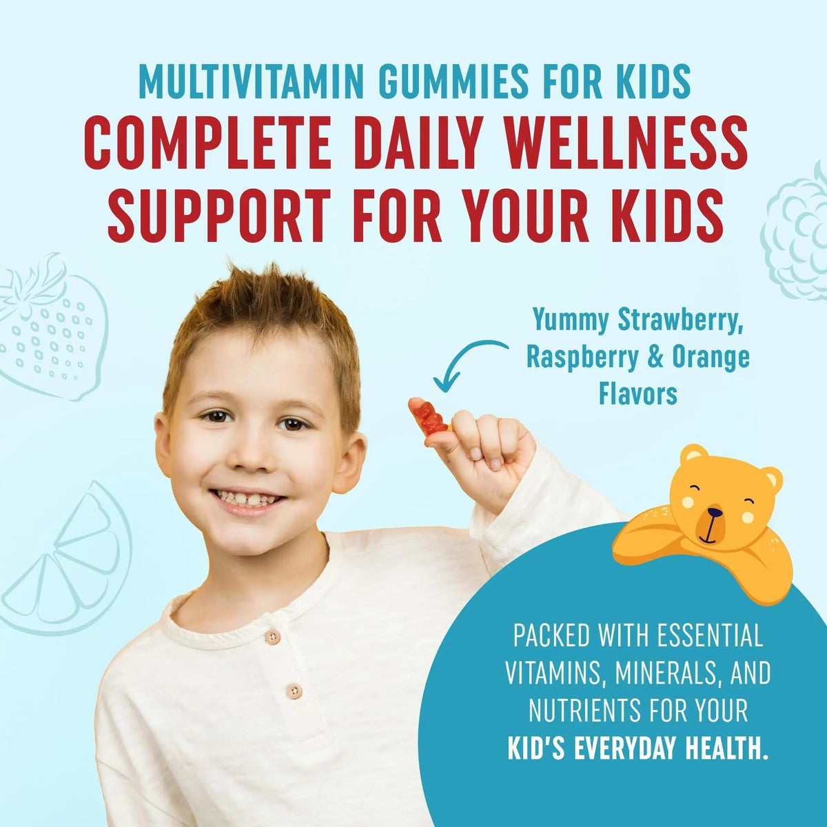 Kids Multivitamin Gummies | Vitamins A, B, C, D & Zinc for Immunity, Growth & Development | Daily Multivitamins for Children Ages 2+ | MAV NUTRITION