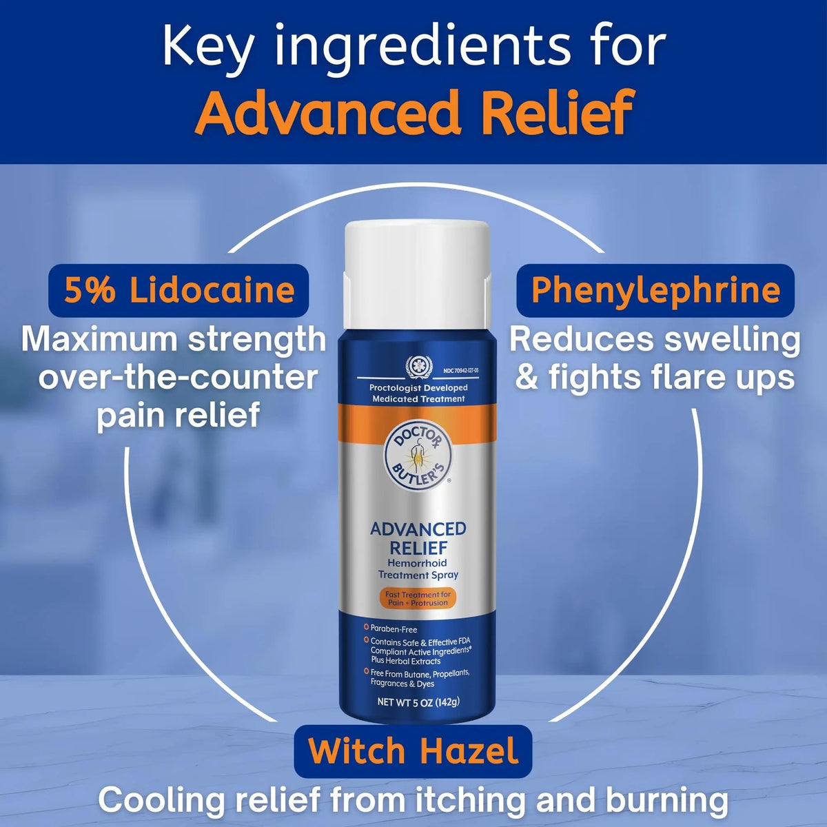 Doctor Butler's Advanced Relief Hemorrhoid Spray – Advanced Relief Hemorrhoid Treatment Spray with Witch Hazel to Help with Sensitive Skin, Itch Relief, and Swelling Relief* (5oz) Doctor Butler'sBuy Supplements Australia