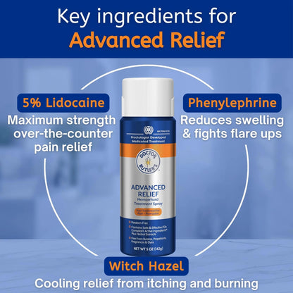 Doctor Butler's Advanced Relief Hemorrhoid Spray – Advanced Relief Hemorrhoid Treatment Spray with Witch Hazel to Help with Sensitive Skin, Itch Relief, and Swelling Relief* (5oz) Doctor Butler'sBuy Supplements Australia
