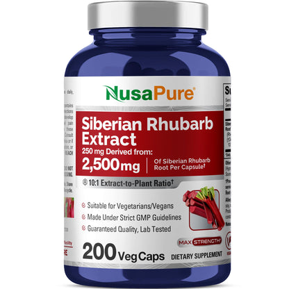 NusaPure Siberian Rhubarb 10:1 Extract, 250 mg Equivalent to 2,500mg - 200 Veggie Capsules (Vegetarian, Non-GMO, Vegan) NusaPureBuy Supplements Australia