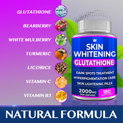 Glutathione Whitening Pills - 180 Capsules 2000mg Glutathione - Effective Skin Lightening NORTHERN CROWN COSMETICSBuy Supplements Australia