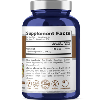 NusaPure Vitamin K2 MK7 120 mcg 200 Veggie Caps (Soy Free, Non-GMO, Vegan) NusaPureBuy Supplements Australia