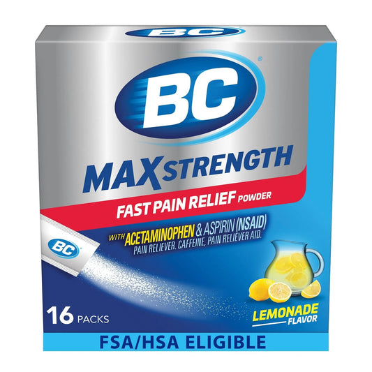 BC Max Strength Headache Relief Powder, Triple-Action Formula with Acetaminophen, Aspirin & Caffeine Eases Aches & Pains, Lemonade Flavor, 16 Count BCBuy Supplements Australia