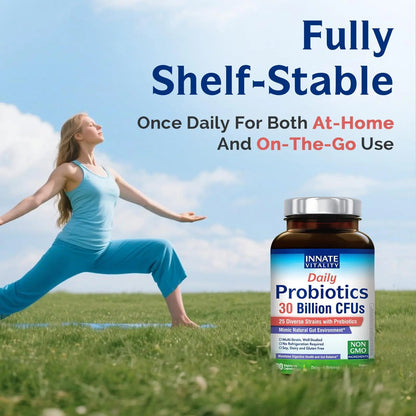 Innate Vitality Daily Probiotics for Women & Men, 30 Billion CFU of 25 Strains, Prebiotics, for Digestive Health Diarrhea Constipation Bloating & Gas Relief, Delayed Release, No Gluten, Vegan, 30 Caps Innate VitalityBuy Supplements Australia
