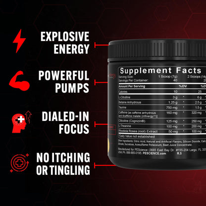 PEScience Prolific Pre Workout Powder for Men & Women with L-Citrulline Nitric Oxide Booster, Energy Powder & Nootropic for Focus – Preworkout Without Beta Alanine – 40 Scoops, Mango Splash PEScienceBuy Supplements Australia