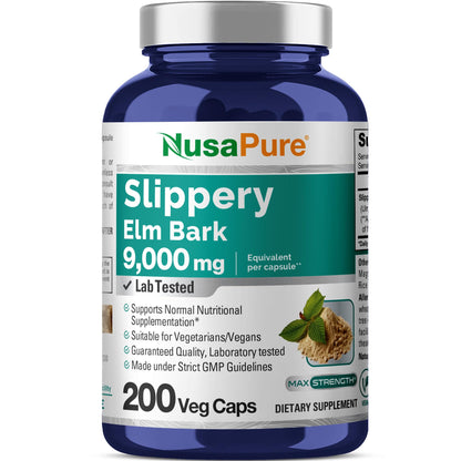 NusaPure Slippery Elm Bark 20:1 Extract, 450 mg Equivalent to 9,000mg 200 Veggie Capsules (Non-GMO, Vegan) NusaPureBuy Supplements Australia