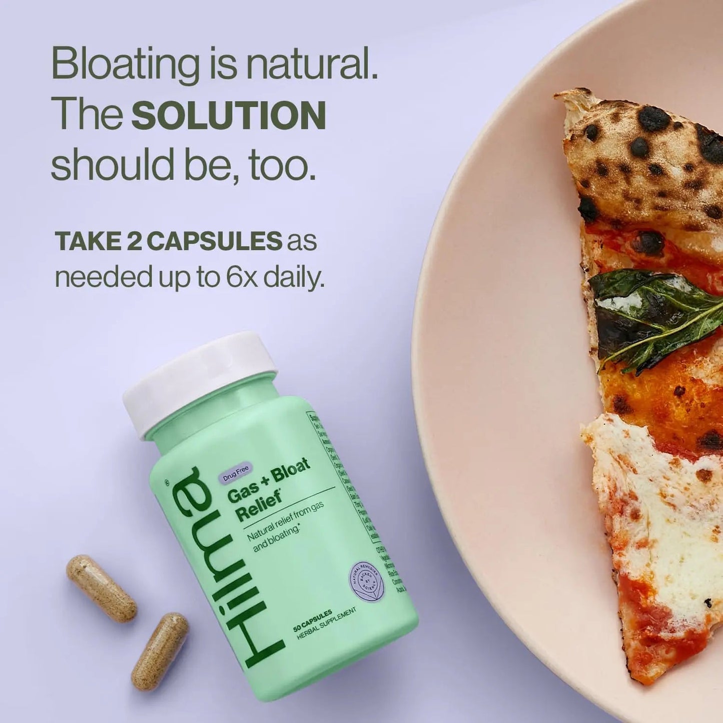 Hilma Natural Gas and Bloating Relief for Women, Doctor Formulated with Organic Ingredients, Lemon Balm, Fennel and Peppermint Leaf, 50 Vegan Capsules HilmaBuy Supplements Australia