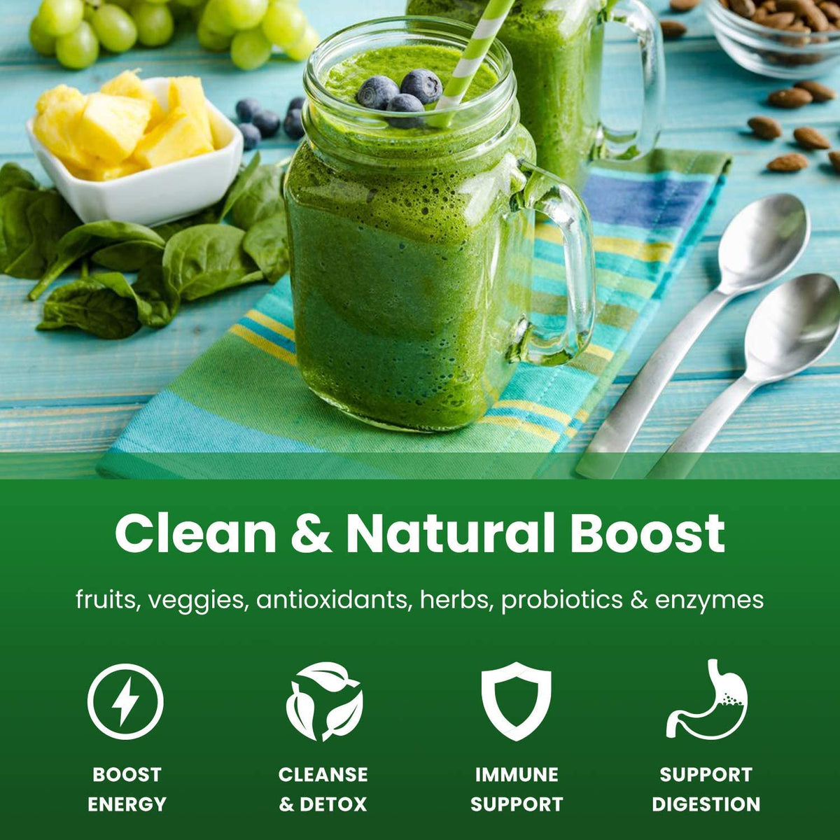 NutraChamps Super Greens Powder Premium Superfood | 20+ Organic