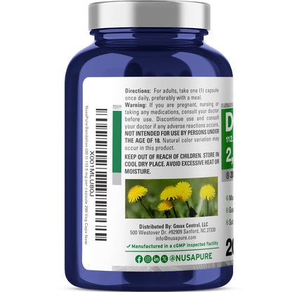 NusaPure Dandelion Root 20:1 Extract, 112.5 mg Equivalent to 2,250 mg 200 Veggie Capsules (Non-GMO, Vegan) NusaPureBuy Supplements Australia