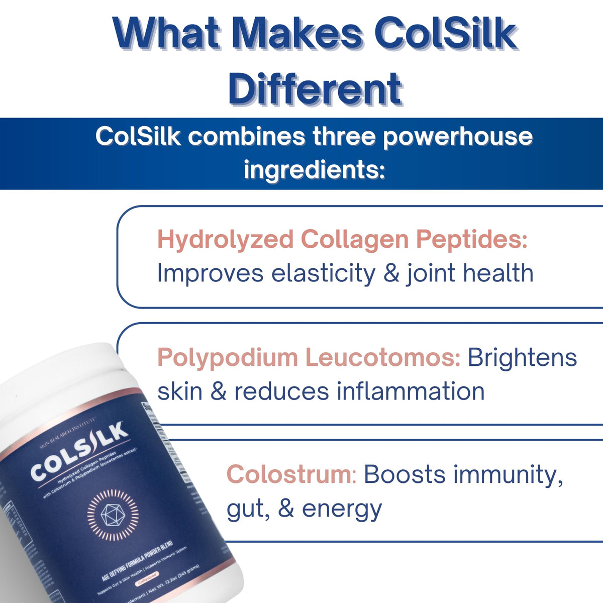 SRILabs ColSilk Unflavored Hydrolyzed Collagen Powder with Colostrum and Polypodium - Skin, Hair, Nails, Gut Health and Joint Support - One Scoop Daily | 1 Month Supply Skin Research InstituteBuy Supplements Australia