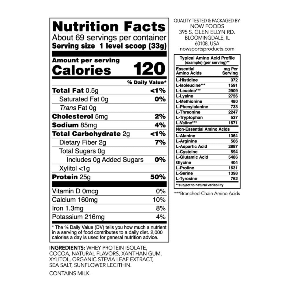NOW Sports Nutrition, Whey Protein Isolate, 25 G With BCAAs, Creamy Chocolate Powder NOWBuy Supplements Australia