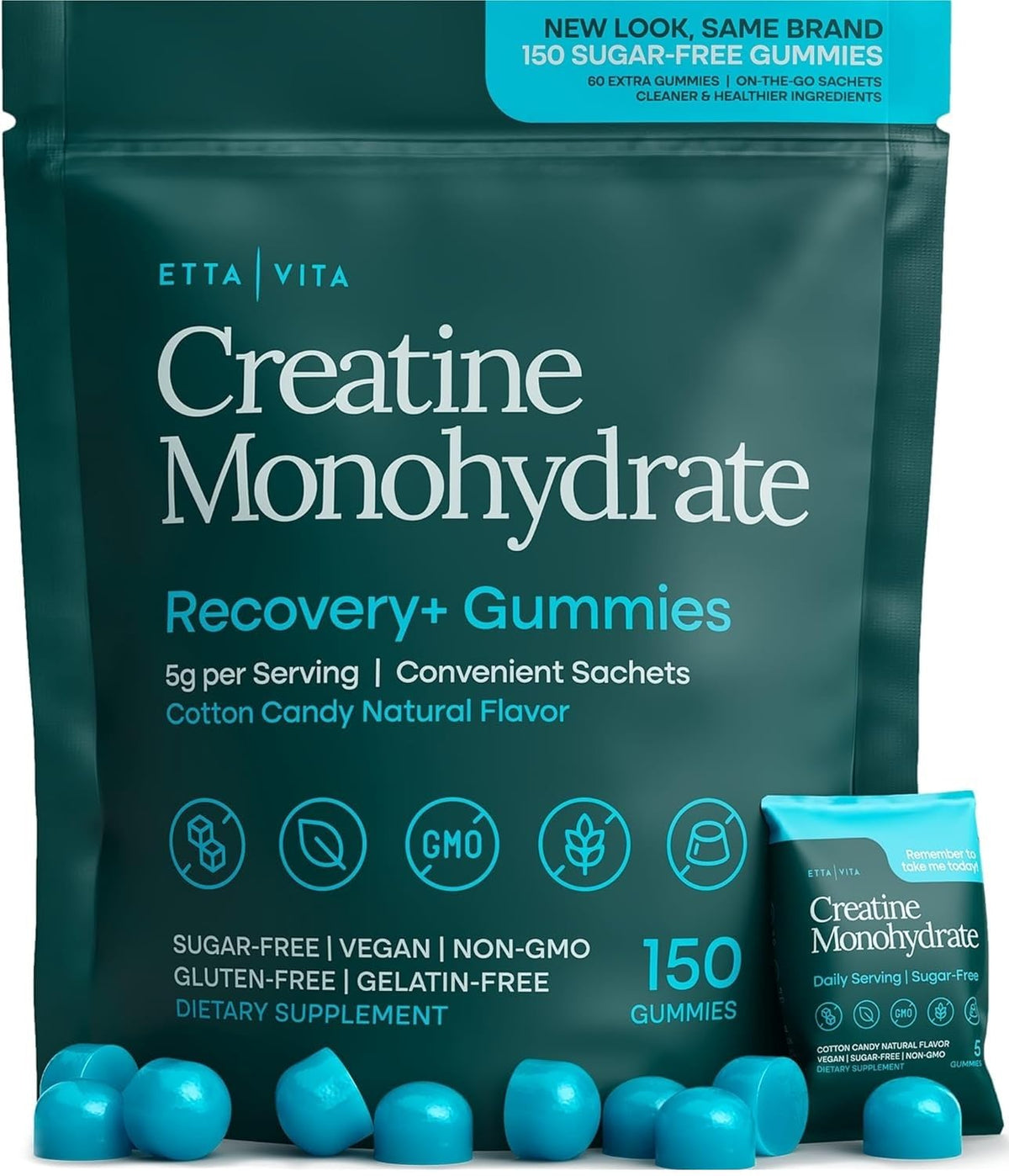 Sugar-Free Creatine Monohydrate Gummies (5g Per Packet) - Potent Creatine Gummies for Men & Women, Supplement for Muscle Support, Cognitive Function - Non-GMO, Gluten-Free, Mucuna Pruriens Etta VitaBuy Supplements Australia
