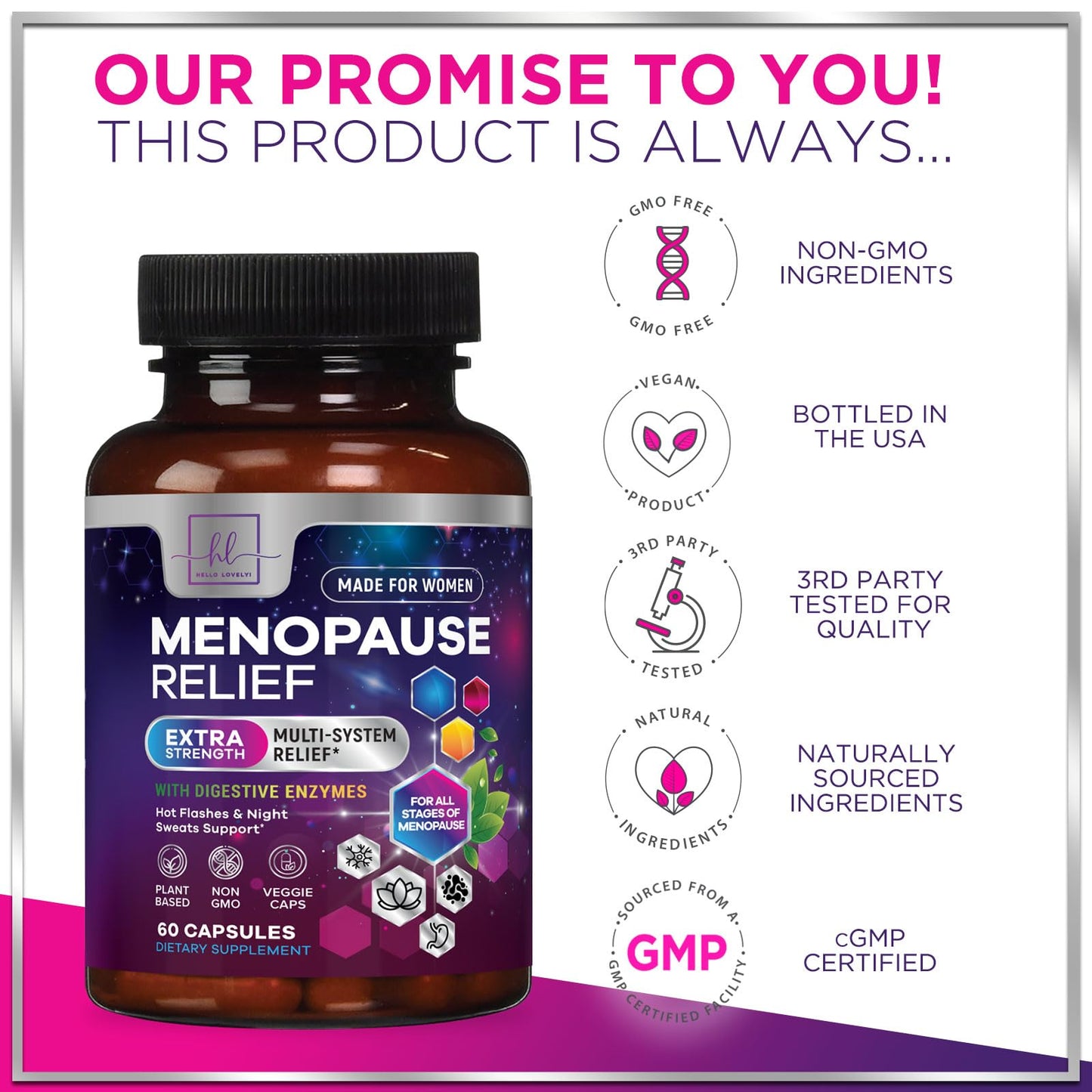 Menopause Supplements for Women - Complete Hot Flash Night Sweats & Menopause Relief Pills, 8 Billion CFU Probiotics with Dong Quai & Black Cohosh for Vaginal, Digestive Support - 60 Capsules Hello Lovely!Buy Supplements Australia