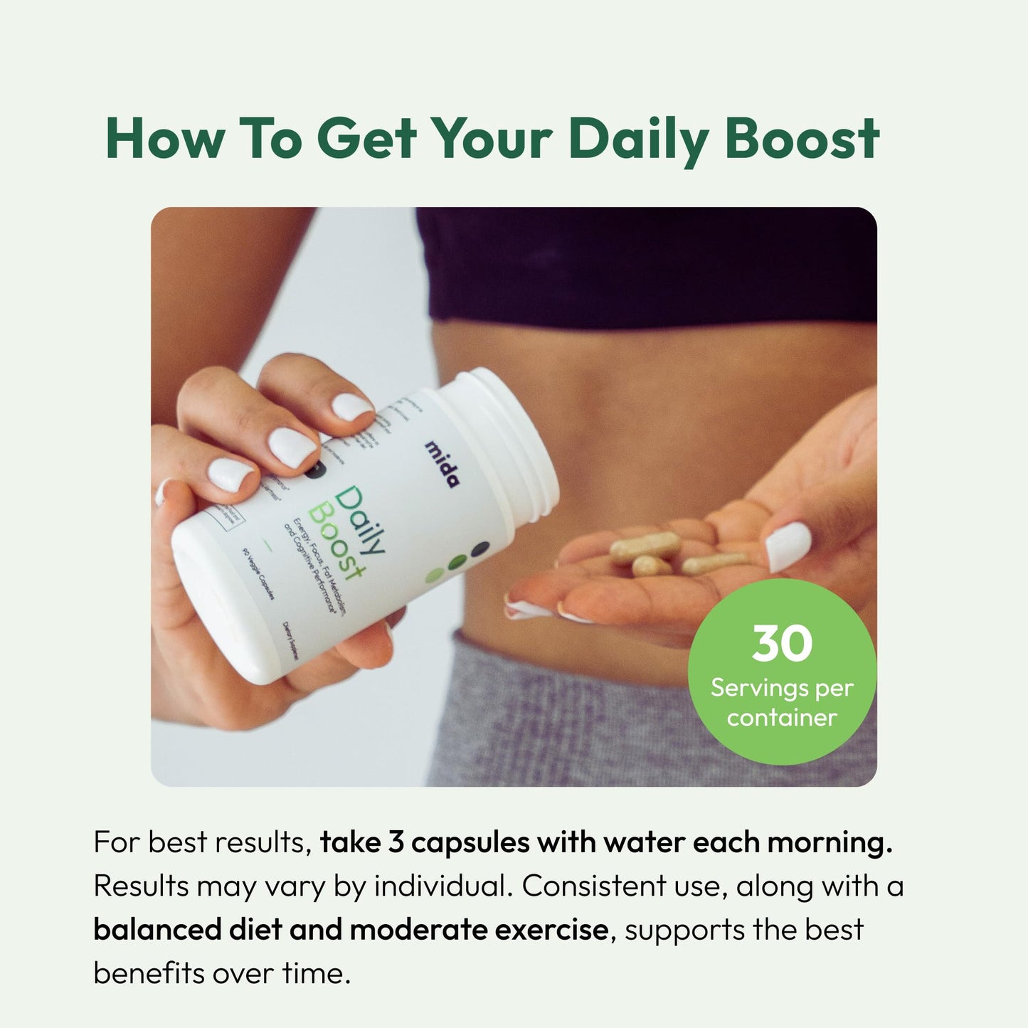 Daily Boost for Women & Men 3-in-1 Metabolism, Focus & Steady Energy Support | 7-Keto DHEA, Green Tea Caffeine, CoQ10 & Ginseng | 90 Capsules Mida Health buy supplements Au