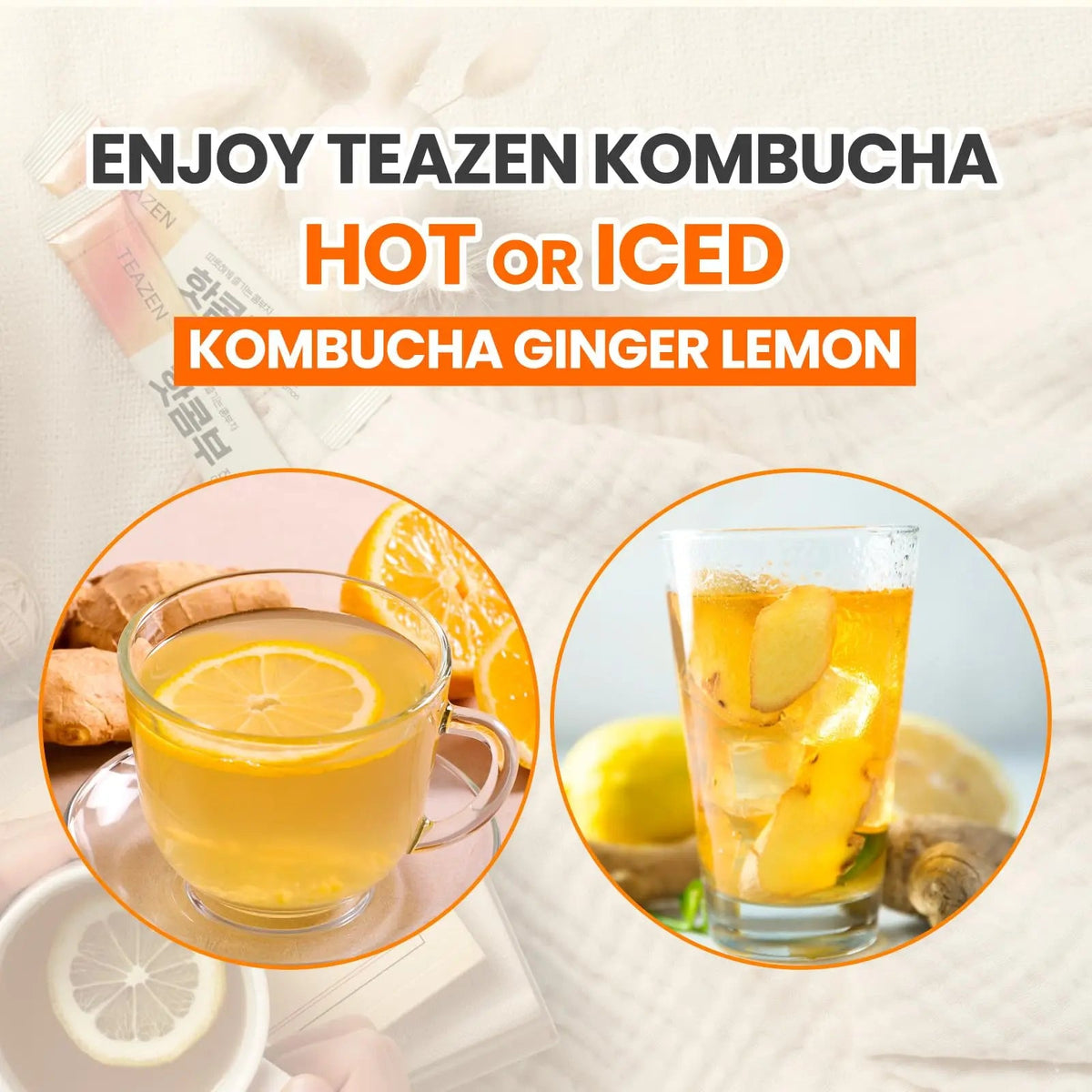 TEAZEN Lemon Ginger Hot Kombucha Tea, Live Probiotics & Postbiotics, Relaxation and Warmth for Colds and Sore Throat, Hydration Drink Mix, Sugar Free, 30 Sticks, 5.29oz TEAZENBuy Supplements Australia