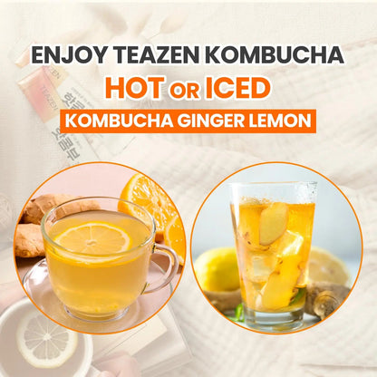 TEAZEN Lemon Ginger Hot Kombucha Tea, Live Probiotics & Postbiotics, Relaxation and Warmth for Colds and Sore Throat, Hydration Drink Mix, Sugar Free, 30 Sticks, 5.29oz TEAZENBuy Supplements Australia