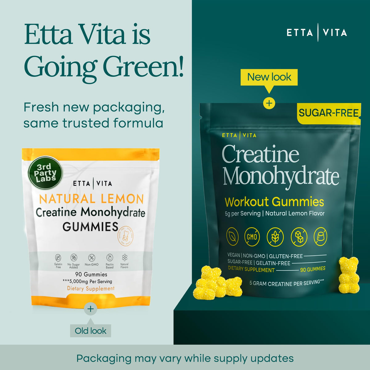 Sugar-Free Creatine Monohydrate Gummies 5gram per Serving, Potent Creatine Gummies for Women & Men, Supplement for Muscle Support, Cellular Energy & Cognitive Function [Lemon Drops Candy Flavor] Etta VitaBuy Supplements Australia