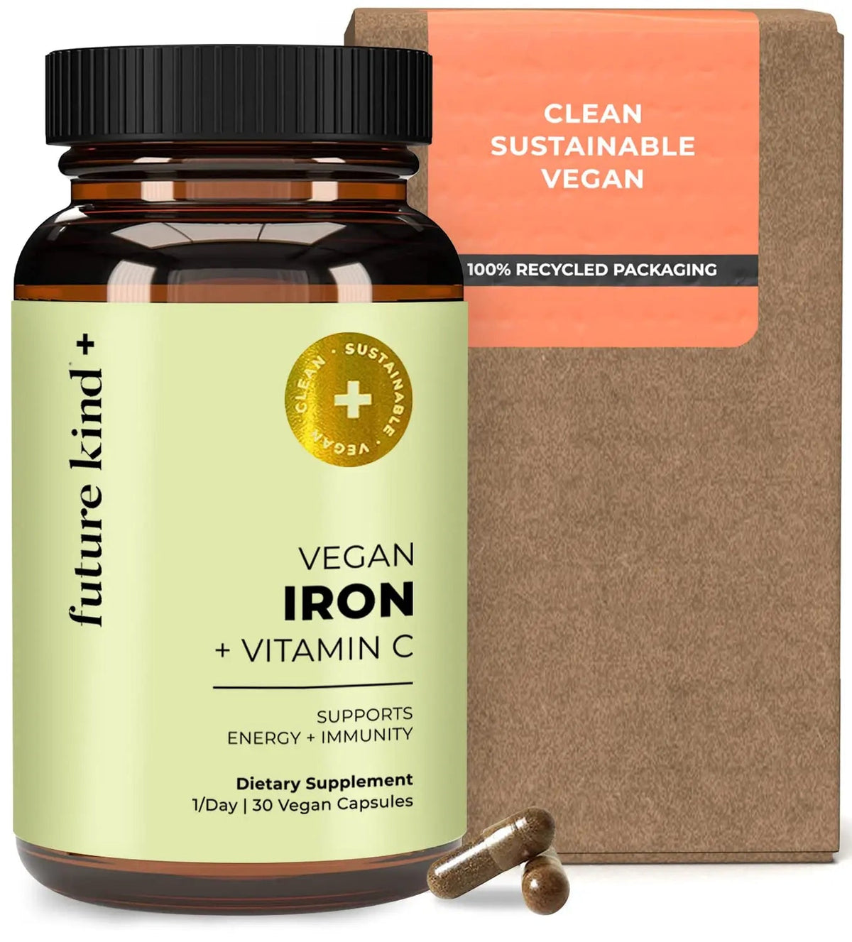 Future Kind Iron Supplement for Women and Men, Daily Energy & Focus, Chelated Iron Bisglycinate, 18mg 100% DV with Vitamin C for Absorption - Gentle on Stomach, Non-GMO Vegan Capsules, 30 Day Supply Future Kind buy supplements Au