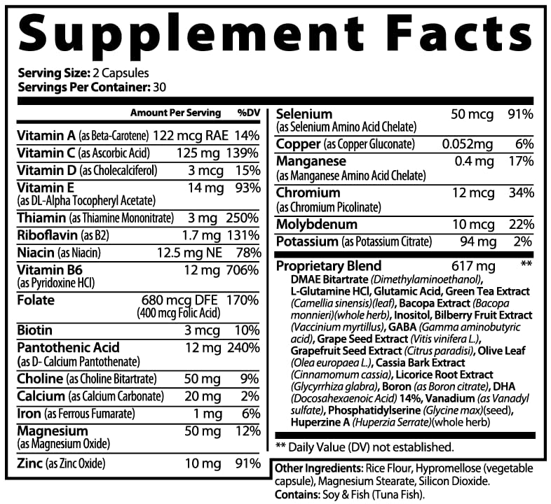 EXUVITAL Brain & Focus Formula, Veggie Capsules, 60 Count, Nootropic Supplement with Vitamins, Minerals and Proprietary Blend for Clarity, Memory, Cognition and Mental Focus EXUVITALBuy Supplements Australia