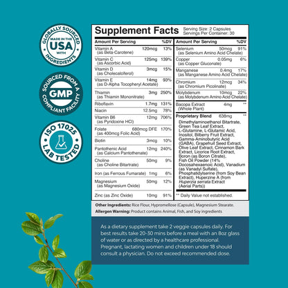 Nootropic Brain Supplement for Memory and Focus Enhancement - Vitamins for Mental Health & Clarity with VIT A, B6, Riboflavin, Niacin, Thiamin & Folate - Cognitive Complex for Mind Vitality - 60 Ct Natures CraftBuy Supplements Australia