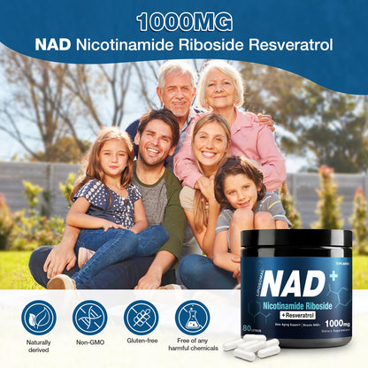 NAD+ Supplement 1000mg - Nicotinamide Riboside (NR) and Resveratrol, Liposomal NAD of Pure Organic Ingredients for Women & Men Healthy Aging, Brain and Cellular Energy, 80 Capsules TOPCAPAKBuy Supplements Australia
