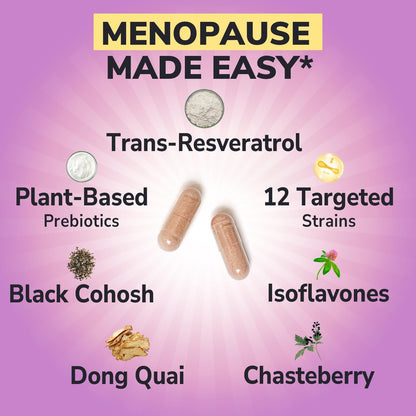 Vitalibre Menopause Probiotics for Women 70 Billion CFU, 12 Targeted Strains, Organic Prebiotics, Black Cohosh Resveratrol Red Clover Chasteberry Dong Quai, Hot Flash Night Sweat+, No Estrogen, 30 Ct VitalibreBuy Supplements Australia