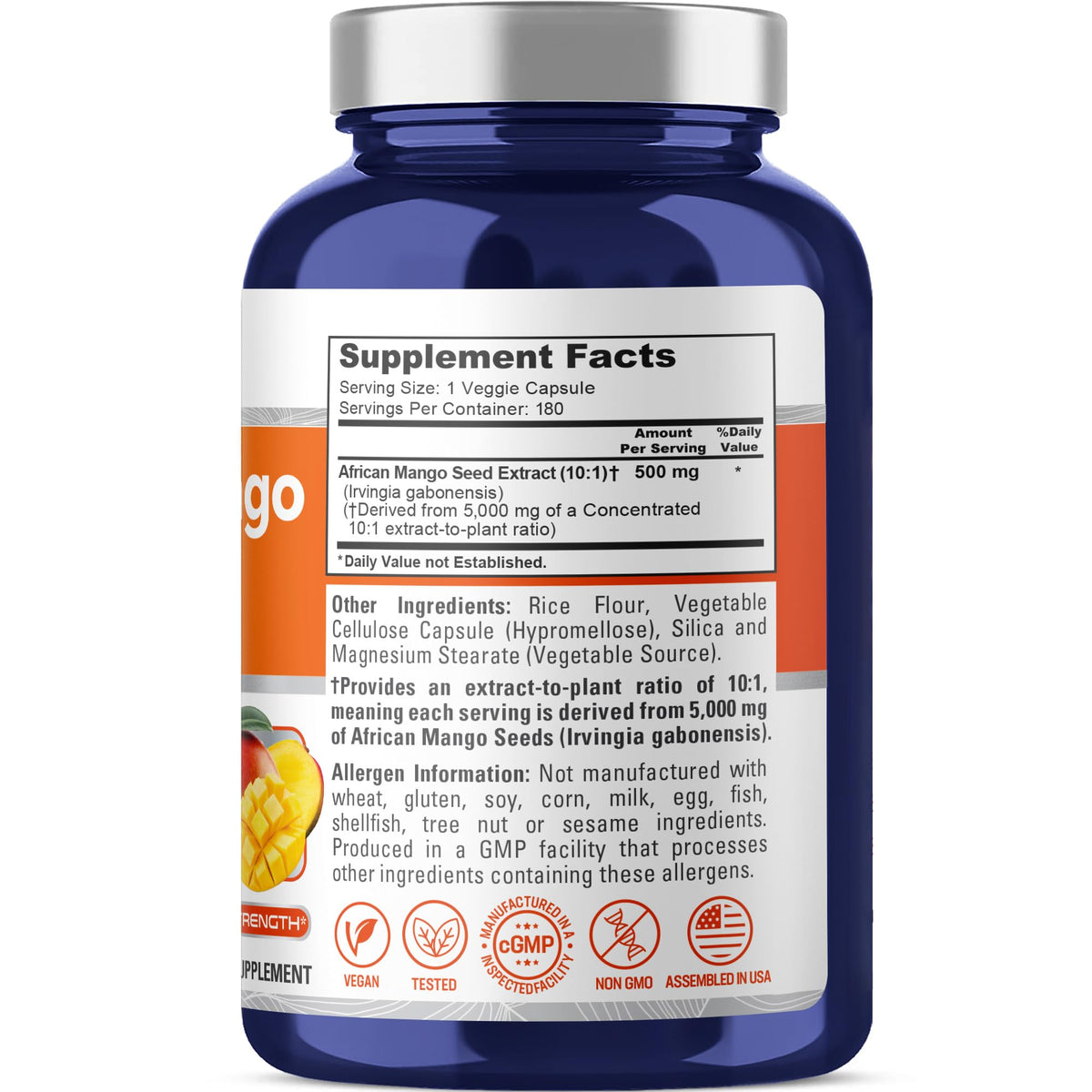 NusaPure African Mango 10:1 Extract, 500 mg Equivalent to 5,000 mg per Veggie Caps 180 Capsules (Non-GMO, Vegan) NusaPureBuy Supplements Australia