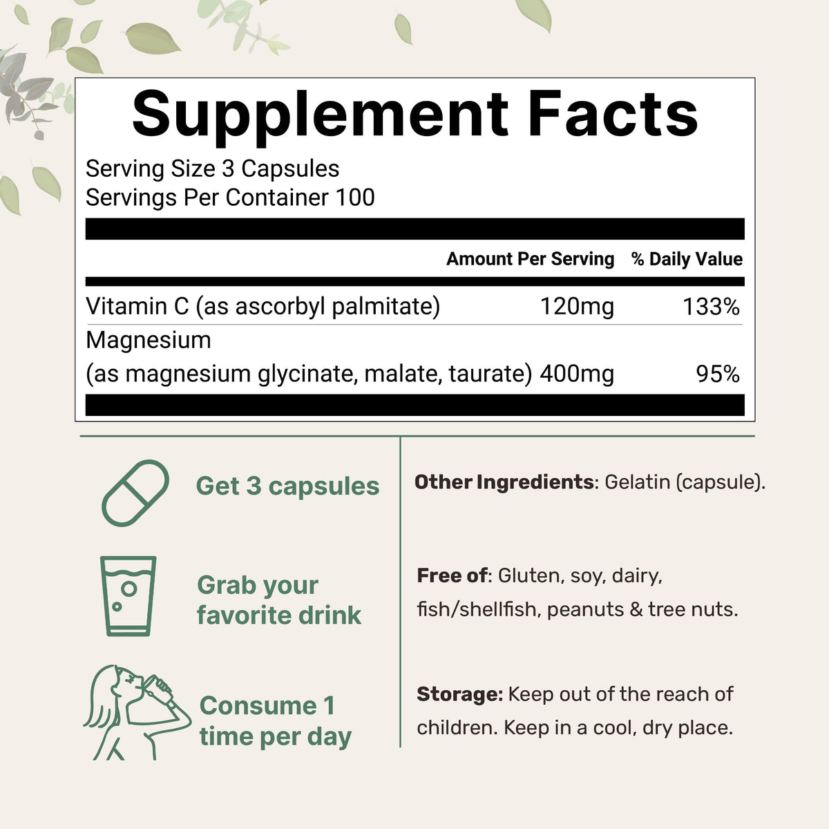 Micro Ingredients Pure Magnesium Complex, 300 Capsules | Triple Magnesium Glycinate, Malate, Taurate with Vitamin C | 100% Chelated | Supports Muscles