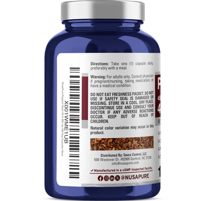 NusaPure Pygeum Bark 10:1 Extract, 450 mg Equivalent to 4,500mg 180 Veggie Caps (Non-GMO, Vegan) NusaPureBuy Supplements Australia