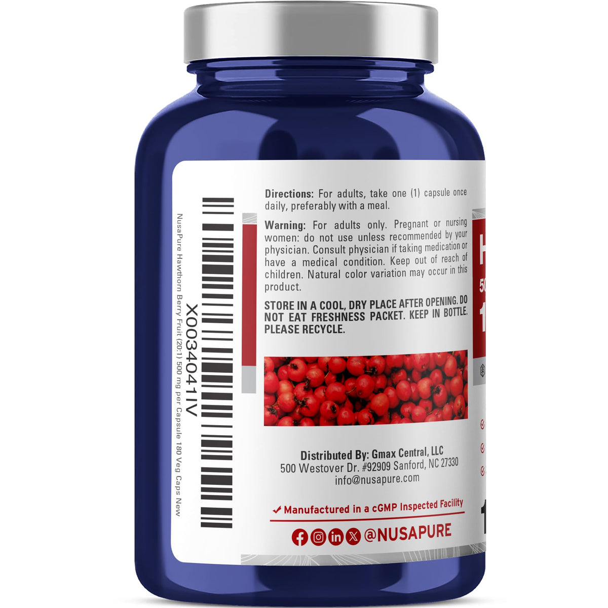NusaPure Hawthorn Berry 20:1 Extract, 500 mg Equivalent to 10,000 mg 180 Veg Caps, Suitable for Vegetarians, Vegan, Non-GMO Dietary Supplement NusaPureBuy Supplements Australia