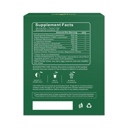 ANPOMER NAD Supplement with Liposomal Nicotinamide Riboside 600mg, Resveratrol, CoQ10, PQQ & D-Ribose, Electrolyte Blend, 30 Liquid Packets ANPOMERBuy Supplements Australia
