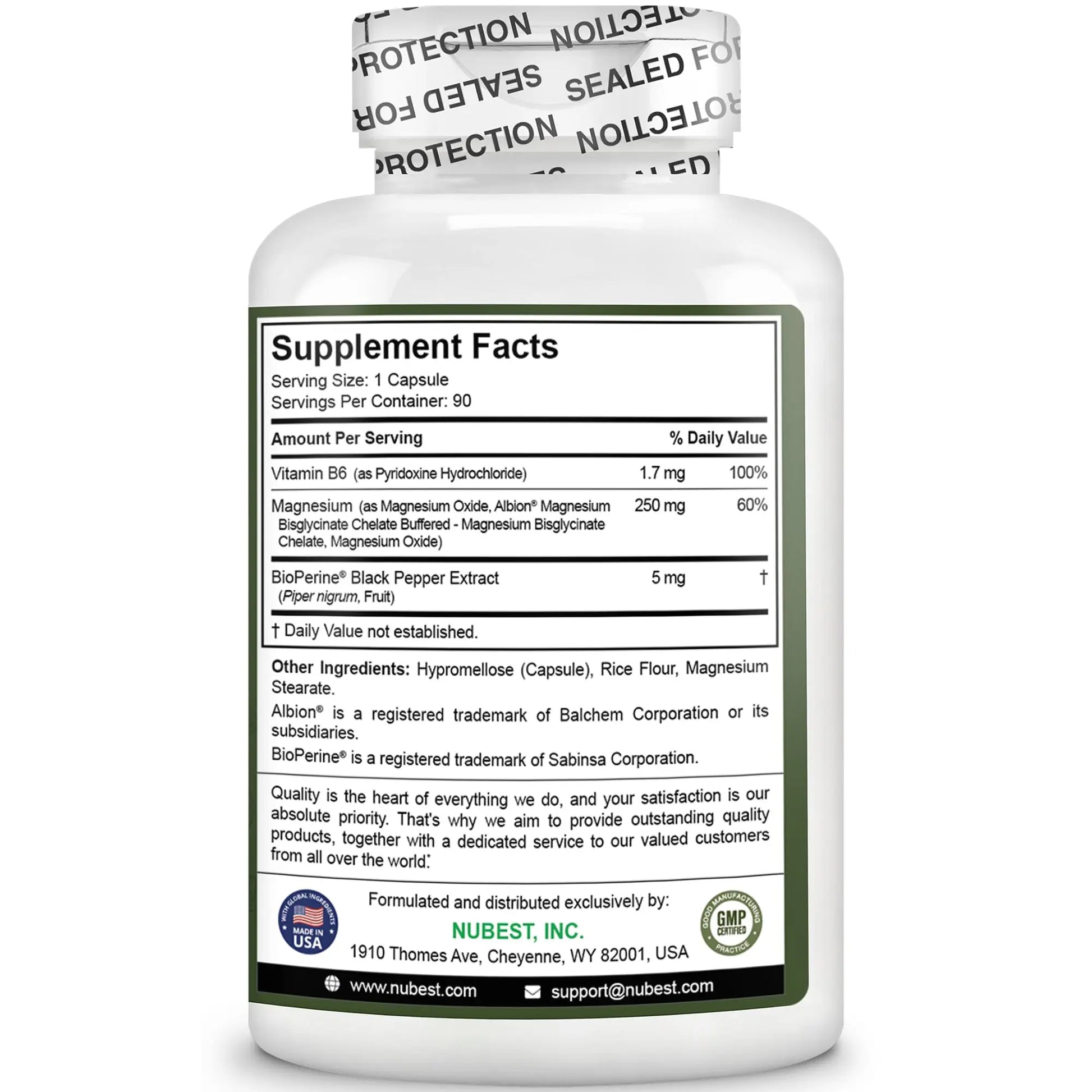 Magnesium Glycinate Chelate Complex with Albion Magnesium Bisglycinate Chelate, Vitamin B6 & BioPerine for Bone, Muscle, Natural Sleep, NuBest canada supplements