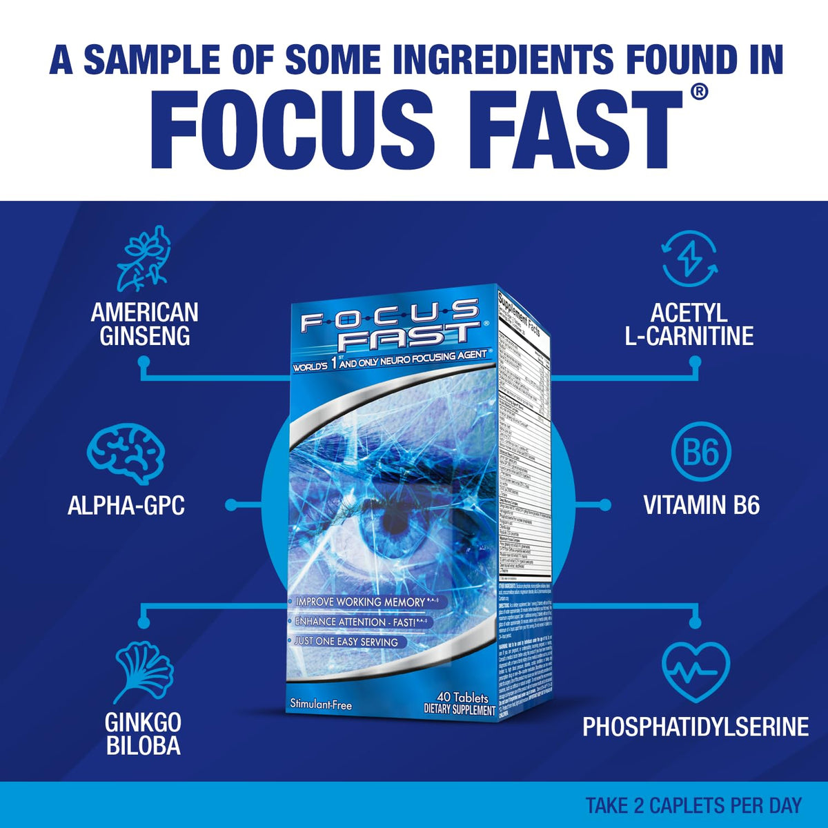 Focus Fast Brain Supplement - Improve Working Memory, Enhance Focus, Boost Cognition in as Little as 1 Hour. Caffeine/Stimulant Free Nootropic Focus FastBuy Supplements Australia