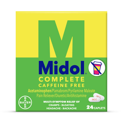 Midol Complete Caffeine Free Caplets 24ct: Midol Complete Caffeine Free Menstrual Pain Relief Caplets with Acetaminophen, Provides Headache Relief and Period Cramps Relief, 24 Count MidolBuy Supplements Australia