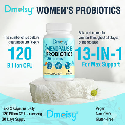 Menopause Supplements for Women, 120 Billion CFU Probiotic, 13-in-1 Herbs Probiotics Complex, for Menopause Relief, Hormone Balance, Hot Flashes, Night Sweats, Mood Swings, Gut & Immunity - 60 Capsule DmeisyBuy Supplements Australia