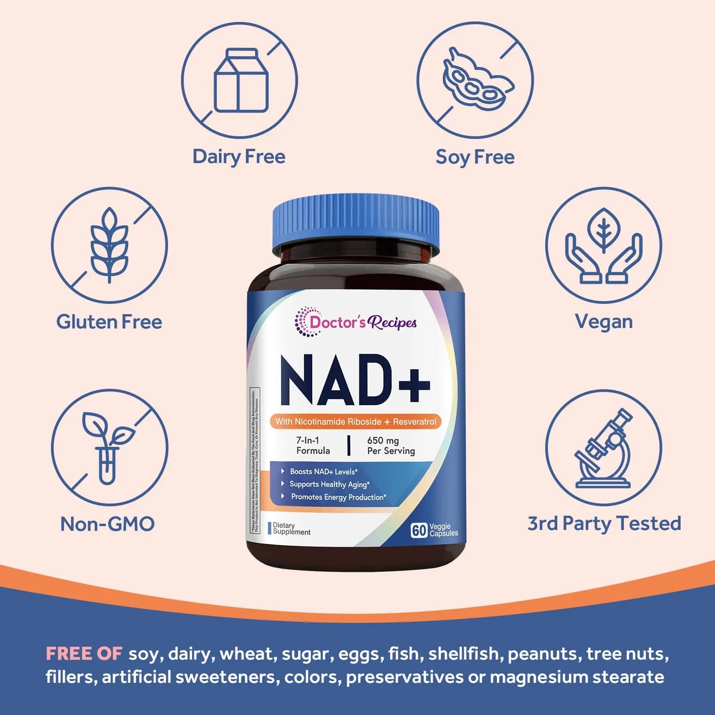 Doctor's Recipes NAD Supplement, Nicotinamide Riboside, Resveratrol, NMN Alternative for Anti-Aging, w/Magnesium Glycinate & L-Tryptophan, 650mg Per Serving, Energy & Mood Boost, 60 Vegan Capsules Doctor's RecipesBuy Supplements Australia