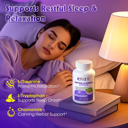 Alliwise Cortisol Supplements for Women & Men - Adrenal Support with Ashwagandha, L-Theanine & Holy Basil for Stress Relief, Mood & Steady Focus - Hormone Balance - 120 Vegan Capsules AlliwiseBuy Supplements Australia