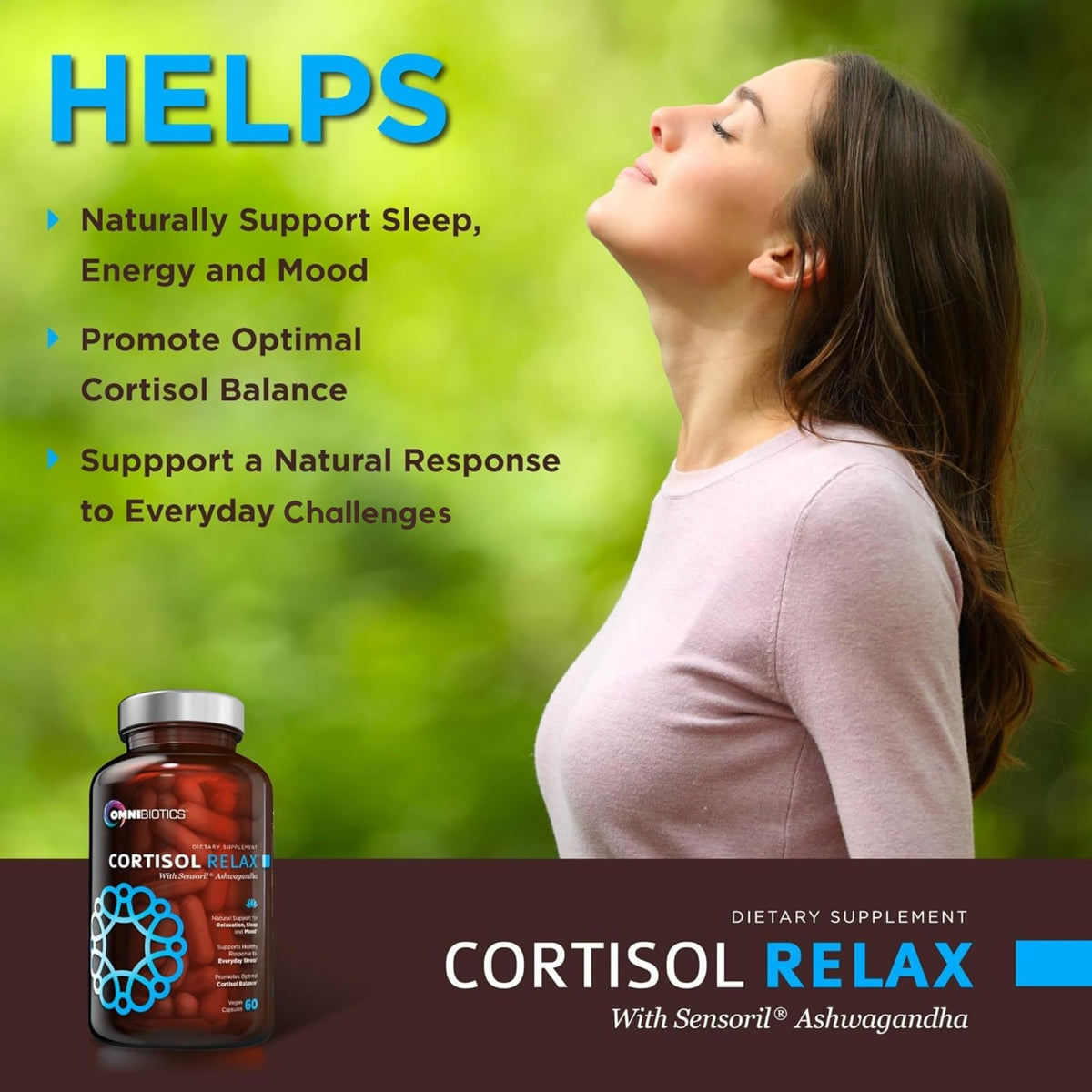 OmniBiotics Cortisol Supplement for Women and Men - High Cortisol Manager with Ashwagandha, L-Theanine, Magnolia Extract, Phosphatidylserine to Support Relaxation, Calm, Detox - 60 Vegan Capsules OmniBioticsBuy Supplements Australia