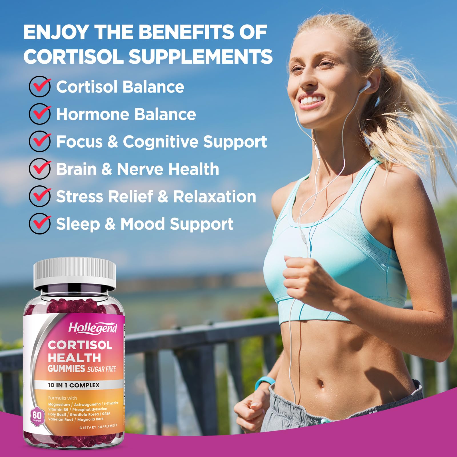 HOLLEGEND Cortisol Supplements for Women Men, Cortisol Gummies with Ashwagandha, Magnesium, L-Theanine, Phosphatidylserine, B6 for Cortisol Detox, Relaxation, Sleep, Focus, Sugar-Free, Vegan, 60 HOLLEGENDBuy Supplements Australia