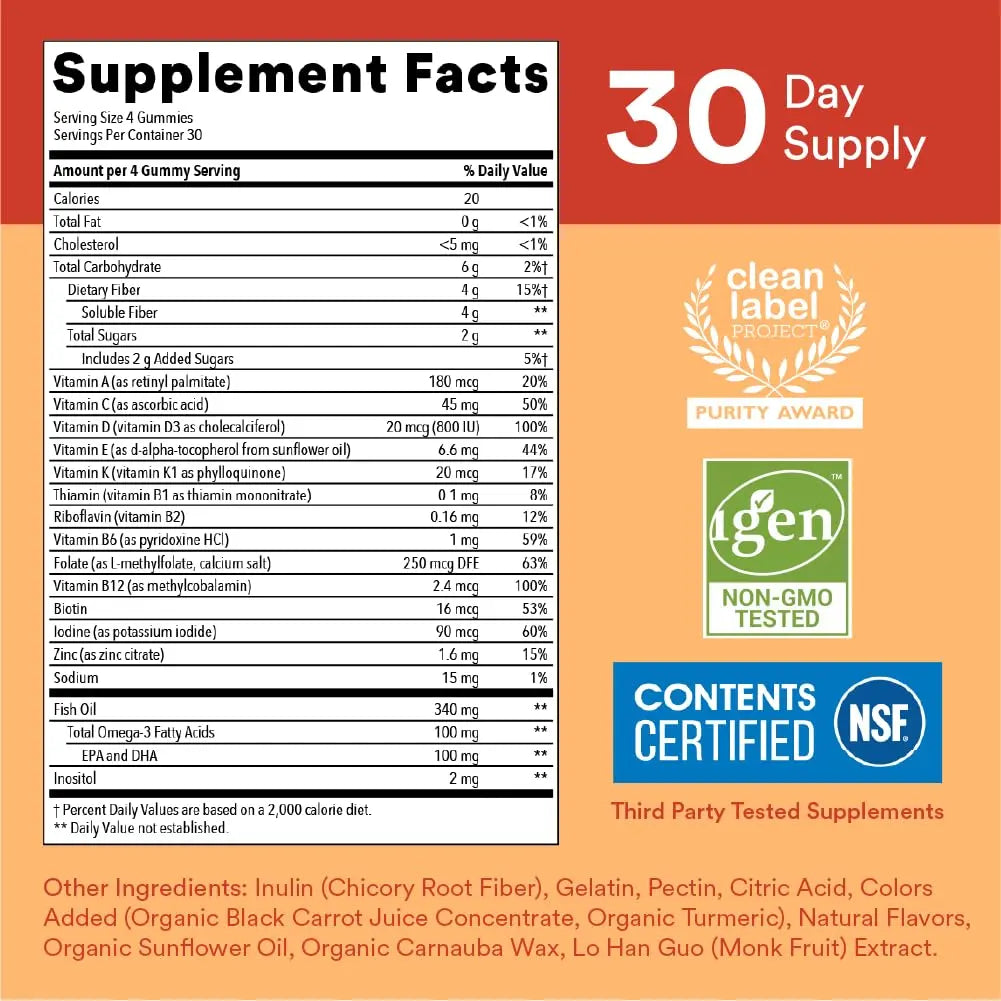 SmartyPants Teen Girl Multivitamin Gummies: Omega 3 Fish Oil (EPA/DHA), Vitamin D3, C, Vitamin B12 & Kids Multivitamin Gummies SmartyPants