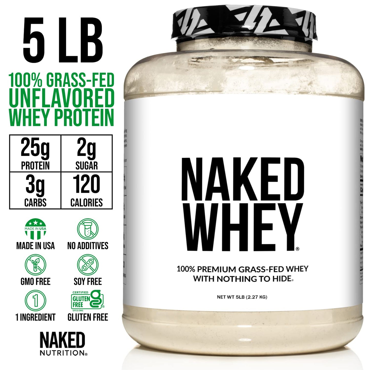 NAKED WHEY 5LB 100% Grass Fed Unflavored Whey Protein Powder - US Farms NAKEDBuy Supplements Australia