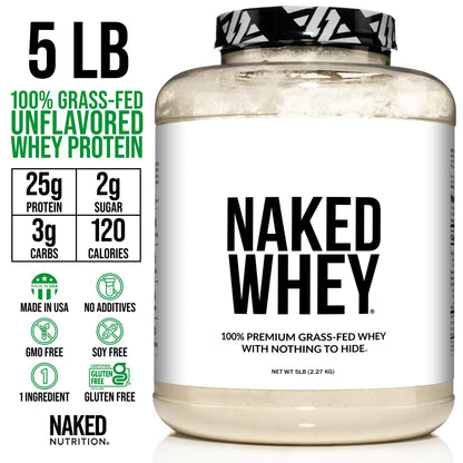 NAKED WHEY 5LB 100% Grass Fed Unflavored Whey Protein Powder - US Farms NAKEDBuy Supplements Australia