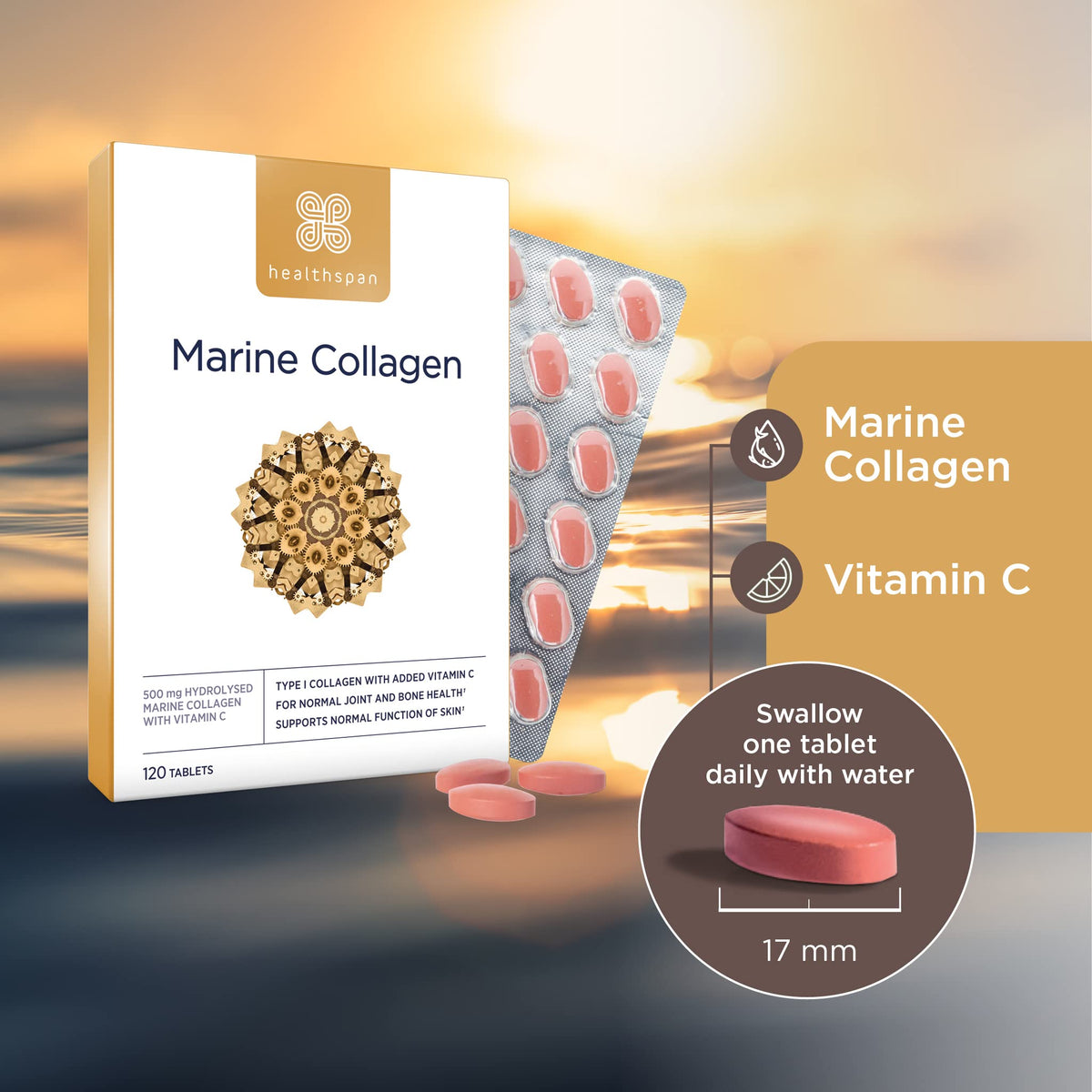 Healthspan Marine Collagen 500mg (120 Tablets) | Hydrolysed Type I Marine Collagen healthspanBuy Supplements Australia